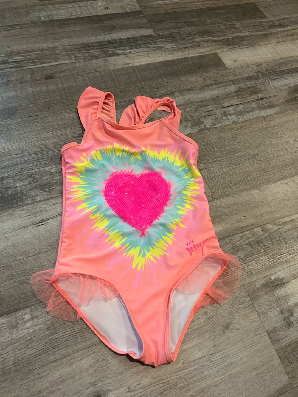 Betsey Johnson Kids One-Piece Swimsuit in Coral with Pink Heart